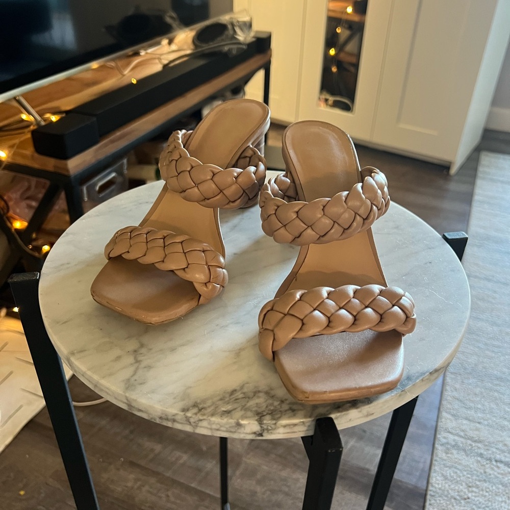 A New Day Tan Heeled Shoes with Braided Design